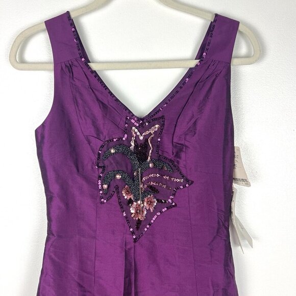 NWT Dupioni Silk Purple Dress Sz S Beaded Whimsygoth Victorian Glam Edwardian - Picture 3 of 10